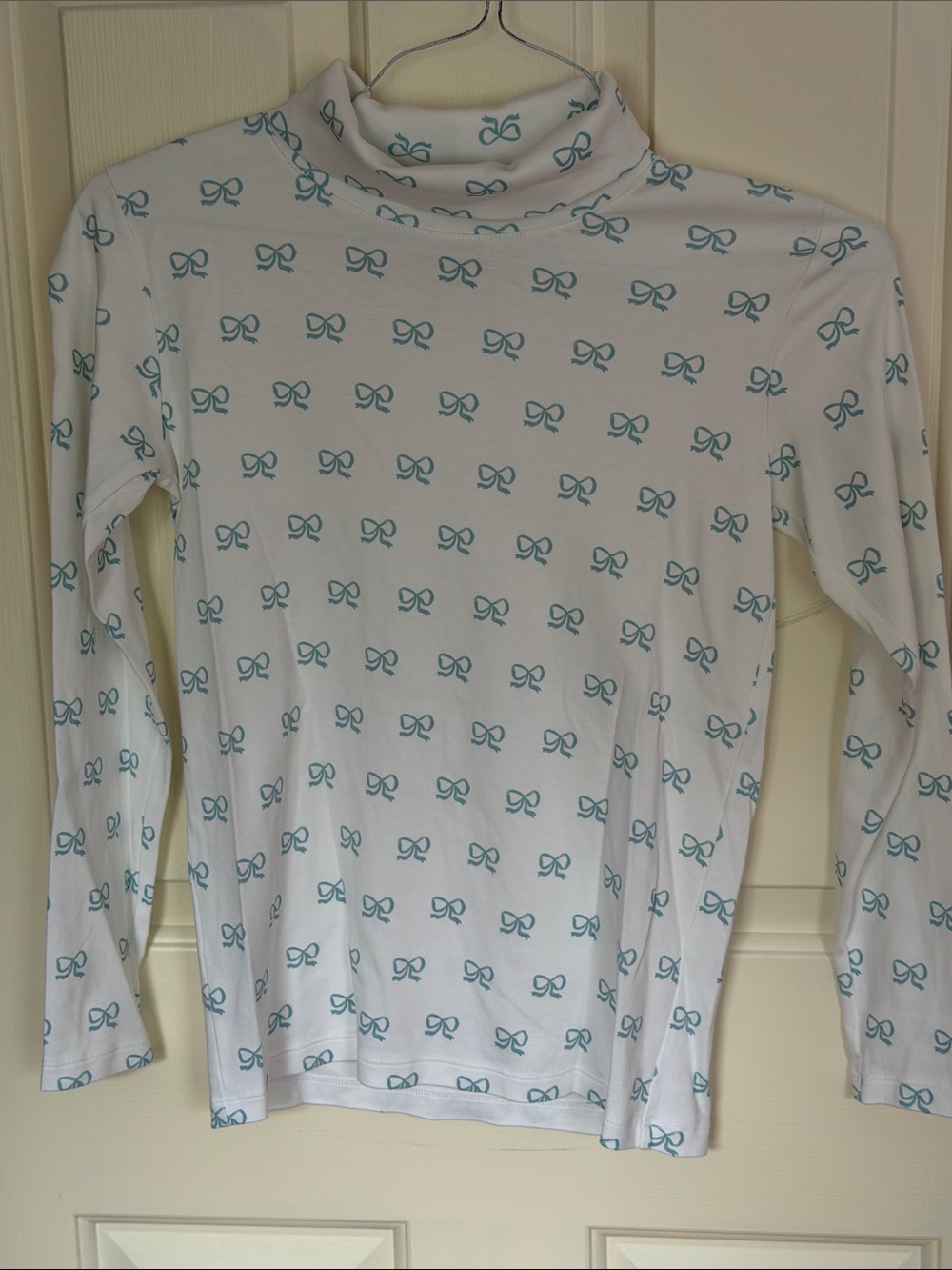 TBBC White Turtleneck Top with Blue Bow Print